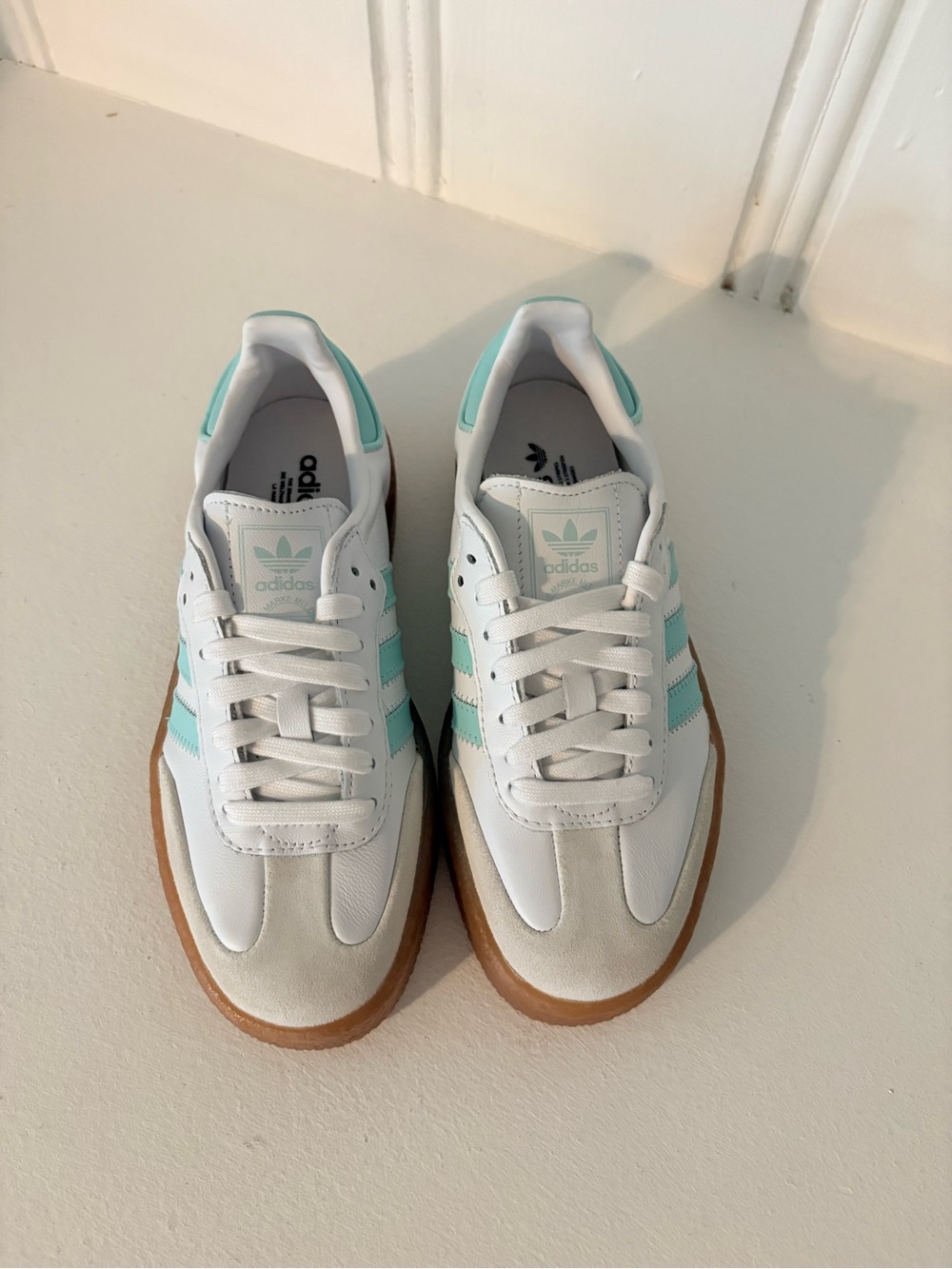 adidas White & Mint Sneakers with Gum Sole